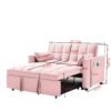 Modern Velvet Loveseat Futon Sofa Couch With Pullout Bed Reclining Backrest Toss Pillows - Pink - Image 3