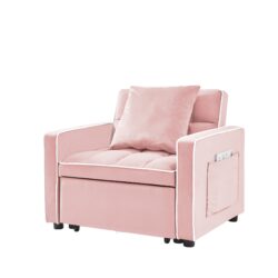 Modern Velvet 3 In 1 Sofa Bed Chair With Adjustable Backrest - Pink