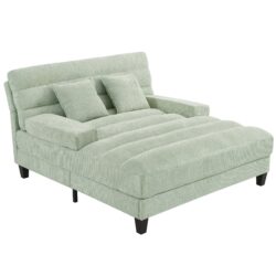 Chaise Bed Lounge Sofa Chair With Adjustable Backrest And LED Light Strip - Green