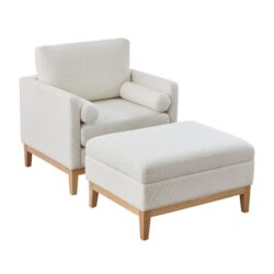 Oversized Swivel Barrel Accent Chair And Ottoman Set With Storage - Ivory