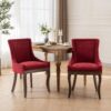 Ultra Side Dining Chair, Thickened Fabric Chairs With Neutrally Toned Solid Wood Legs, Bronze Nail Head (Set of 2) - Wine Red / Burgundy - Image 14