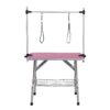 Folding Dog Pet Grooming Table Stainless Steel Frame Rubber Mat On Board, With Adjustable Arm And Clamps Pet Dog Cat Grooming Table - Pink - Image 3