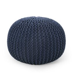 Bordeaux - Knitted Cotton Round Pouf Ottoman And Floor Cushion - Navy Blue