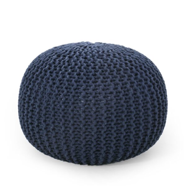 Bordeaux - Knitted Cotton Round Pouf Ottoman And Floor Cushion - Navy Blue