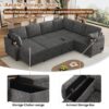Sectional Sofa Versatile Sofa Bed Sofa Sleeper U - Shaped Sofa With Ample Storage Space, 2 Cup Holders And Charging Ports For Living Room - Beige Gray - Image 6