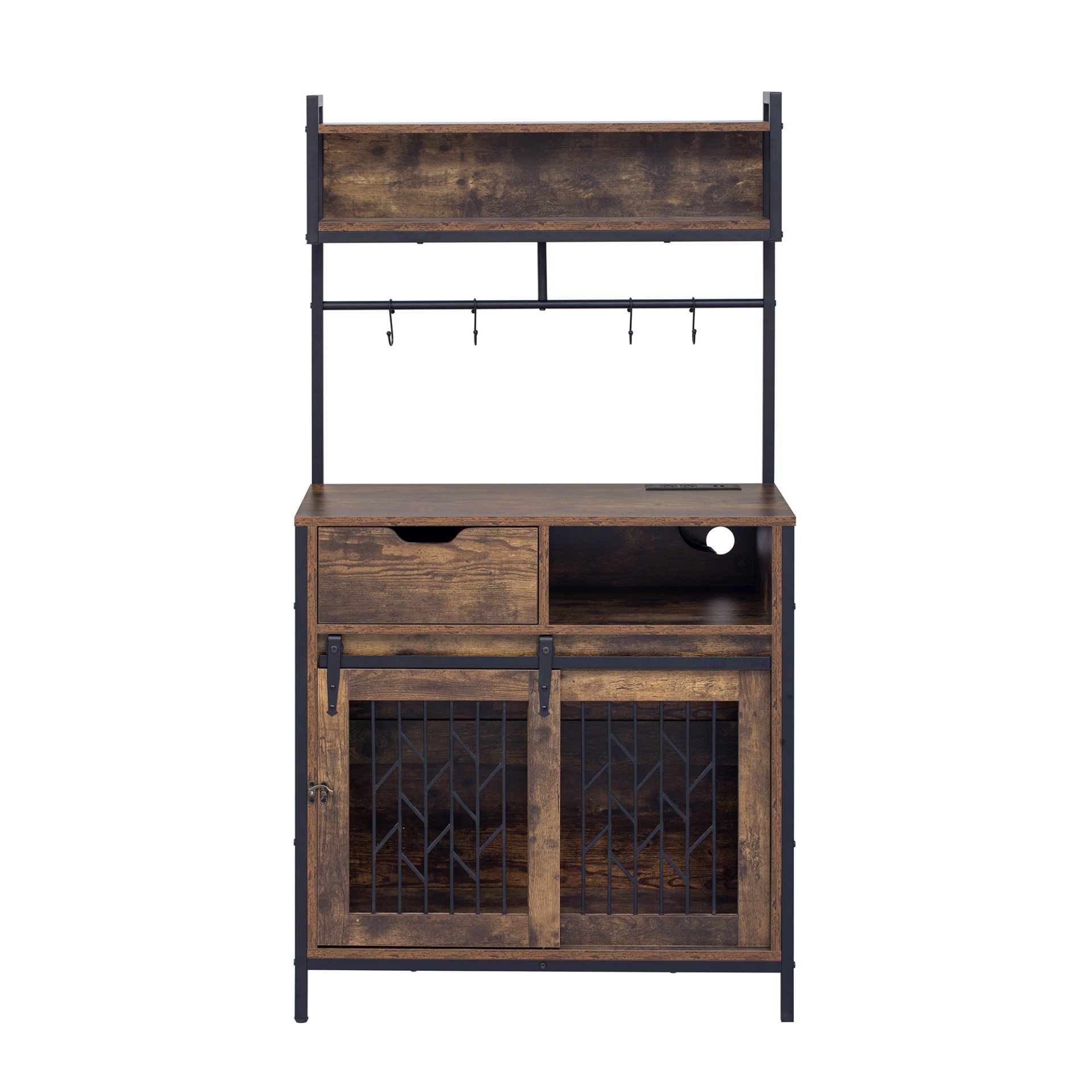 Furniture Style 2 In 1 Pet Friendly Dog Crate Composite Desk Hutch - Rustic Brown - Image 7