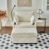 Oversized Chaise Lounge Chair With Ottoman And Storage, Comfy Corduroy Upholstered Deep Seat - Beige - Image 4