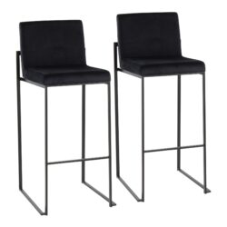 Fuji - Contemporary High Back Barstool (Set of 2) - Black - Fabric