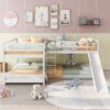 Full And Twin Size L-Shaped Bunk Bed With Slide And Short Ladder - White - Image 4
