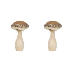 Mushroom Holiday Ornament, For Harvest Festival Fall Festival & Thanksgiving Table Decorations (Set of 2) - Beige / Light Brown