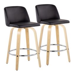 Toriano - Contemporary Fixed Height Counter Stool With Swivel And Round Footrest (Set of 2) - Natural / Black