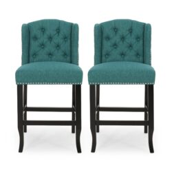 Solara - Fabric Tufted Counter Stool With Nailhead Accents (Set of 2) - Teal