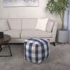 Connor - Checkered Square Pouf Ottoman And Floor Cushion - Ivory / Navy - Image 2