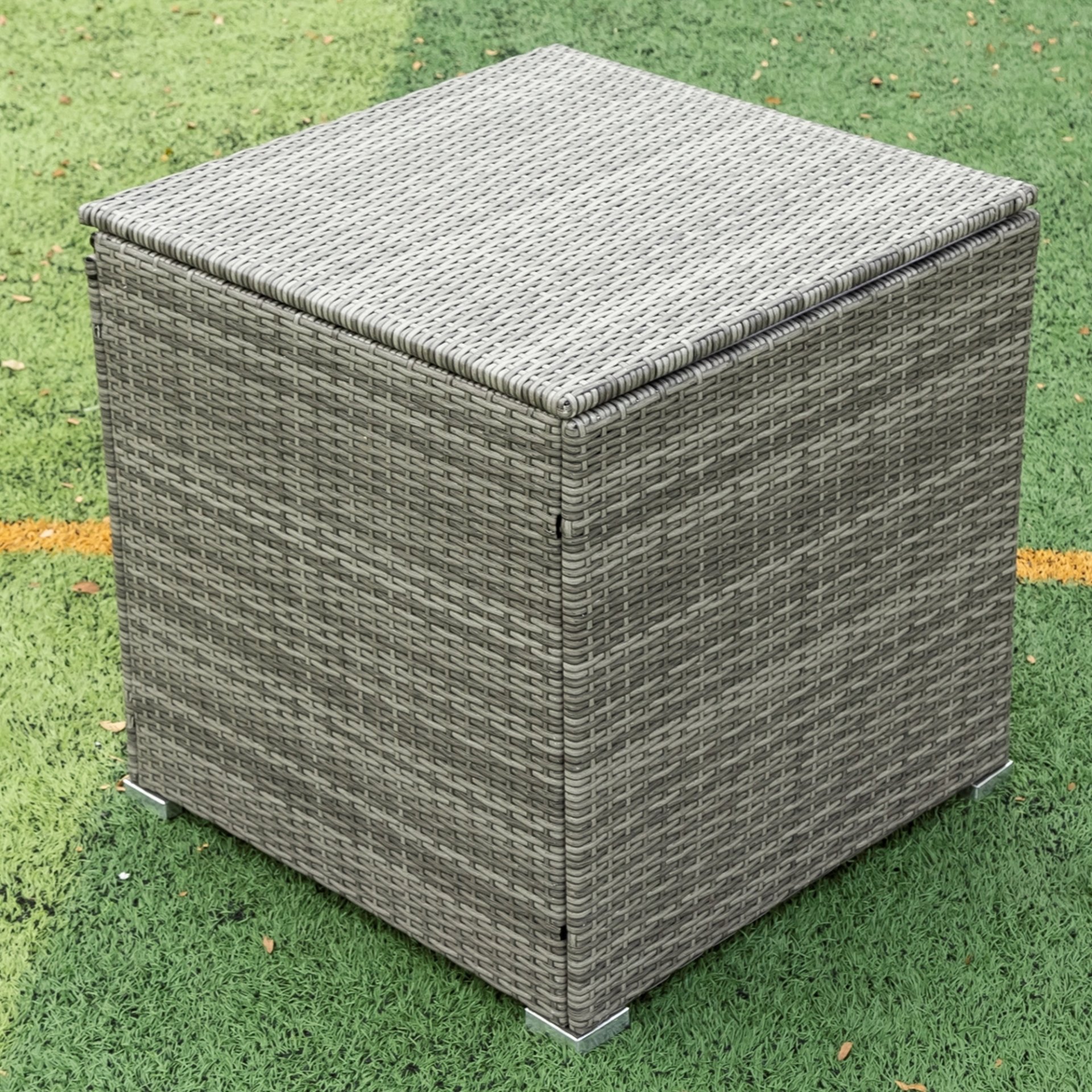 4 Piece Patio Sectional Wicker Rattan Outdoor Furniture Sof Set With Storage Box - Gray / Creme - Image 13