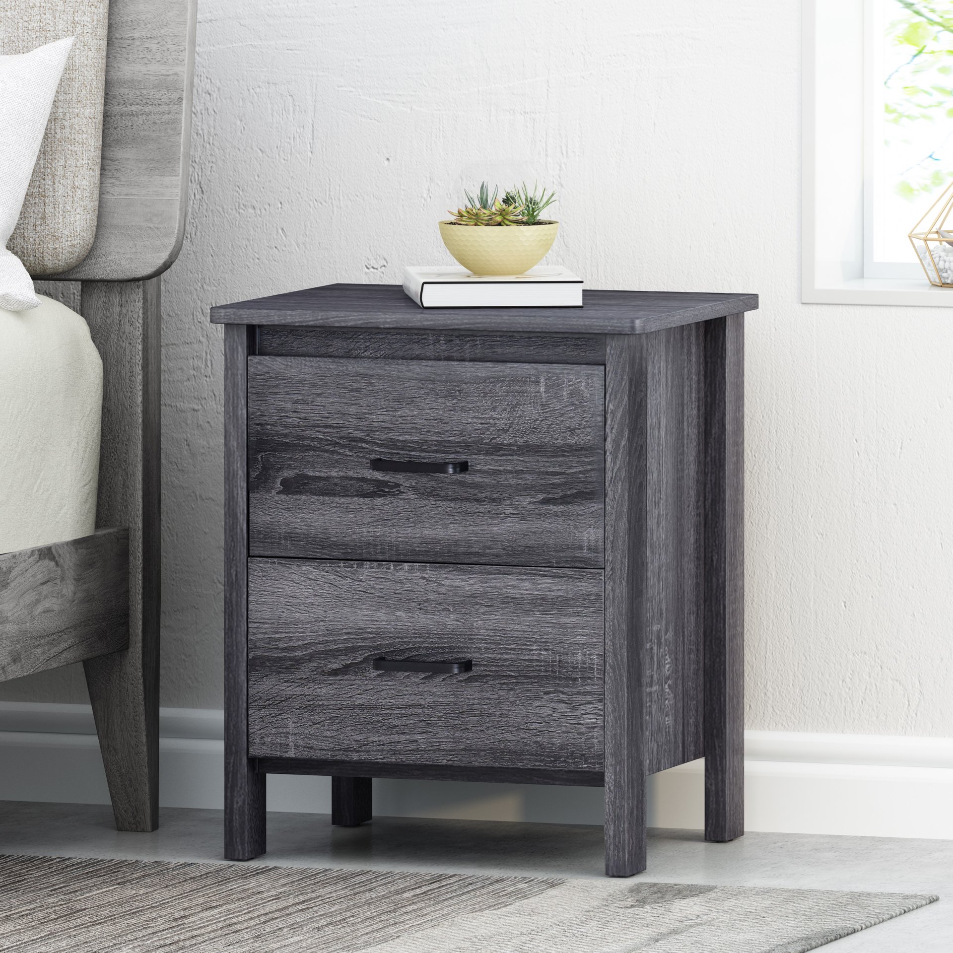 Titeca - Contemporary 2 Drawer Nightstand - Dark Gray - Image 2
