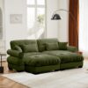 Modern Over Size Velvet 2 Seater Sofa With Ottoman Round Bolster Armrests Waist & Throw Pillows - Olive Green - Image 9