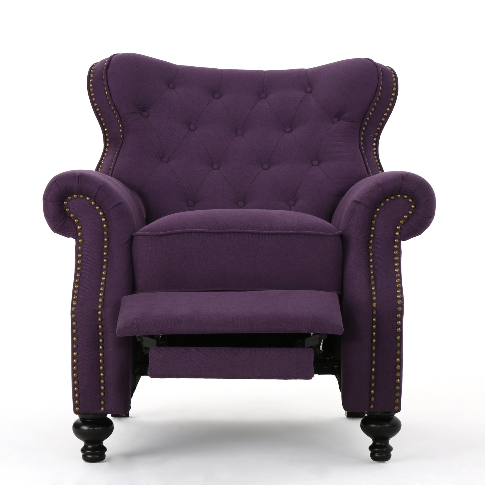 Accented Push Back Recliner Chair With Rolled Arms, Cocooning Comfort - Plum - Image 5