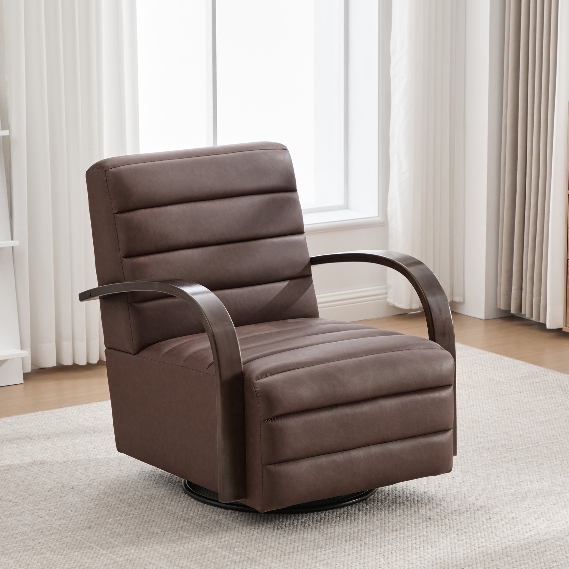 360° Swivel Accent Chair With Armrests, Comfy Lounge - Brown - Image 6