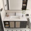 Bianco Carrara Venato 43" Marble Vanity Top With 1 Pre Drilled Faucet Hole Sintered Stone Bathroom Vanity Top With Undermount Rectangular Sink And 4" Backsplash - White - Image 16
