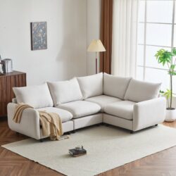 4 Piece L Shaped Modular Free Combination Sectional Sofa Couch For Living Room And Spacious Space - White