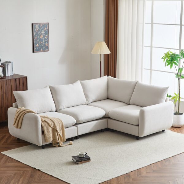 4 Piece L Shaped Modular Free Combination Sectional Sofa Couch For Living Room And Spacious Space - White