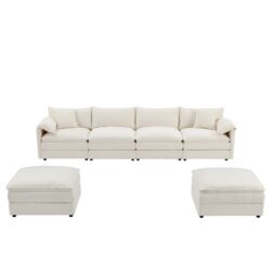 Modular Sectional With Deep And Wide Seat, U Shaped Cloud Couch Set With Double Cushions 6 Seat Sofa With Movable Ottomans Oversized - Cream