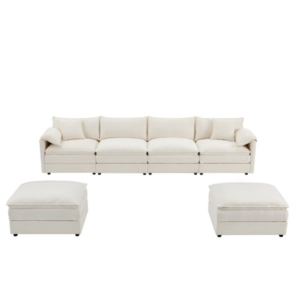 Modular Sectional With Deep And Wide Seat, U Shaped Cloud Couch Set With Double Cushions 6 Seat Sofa With Movable Ottomans Oversized - Cream