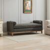 Elegant Upholstered Bench, Daybed, Ottman With Wood Legs & 2 Bolster Pillows For Bedroom, Living Room, Entryway - Gray - Image 3