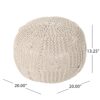 Bordeaux - Knitted Cotton Round Pouf Ottoman Floor Cushion - Beige - Image 3