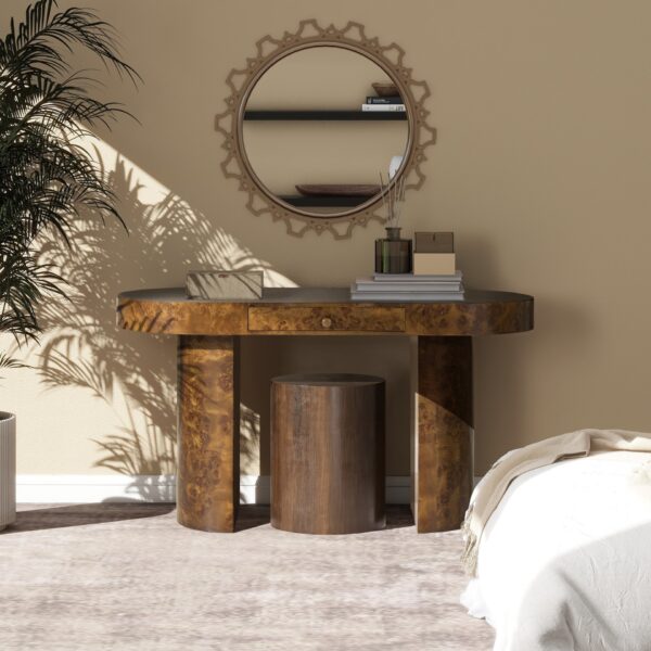 Jesse - Single Drawer Oval Computer Desk - Dark Brown Burl