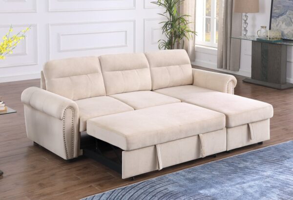 Ashton - Reversible Sleeper Sectional Sofa Chaise - Beige