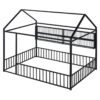 Full Size Bed House Frame With Fence And Shelves - Black - Image 16