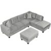 Modern Sectional Sofa With Storage Ottoman, L - Shape Couch With 2 Pillows And Cup Holders - Gray - Image 20