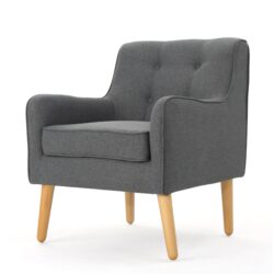 Modern Arm Chair With Tufted Back And Wooden Legs - Charcoal
