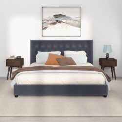 Donald - Mid-Century Modern Velvet Platform Bed King - Gray
