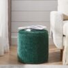 Classic Style 2 Piece Round Chenille Storage Ottoman Set With Drum Shaped Stool, Desktop - Dark Green - Image 7