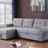 Upholstered Pull Out Sectional Sofa With Chaise - Light Gray - Image 8