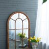 Large Arched Accent Mirror With Frame With Decorative Window Look Classic Architecture Style Solid Fir Wood Interior Decor - Brown - Image 4