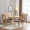 Elegant French Country Dining Chairs (Set of 6) With Cane Backrest & Upholstered Seats Solid Rubberwood Frame - Blue Gray - Image 5
