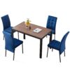5 Piece Dining Set Including Velvet High Back Nordic Dining Chair & Creative Design Dining Table - Blue - Image 3