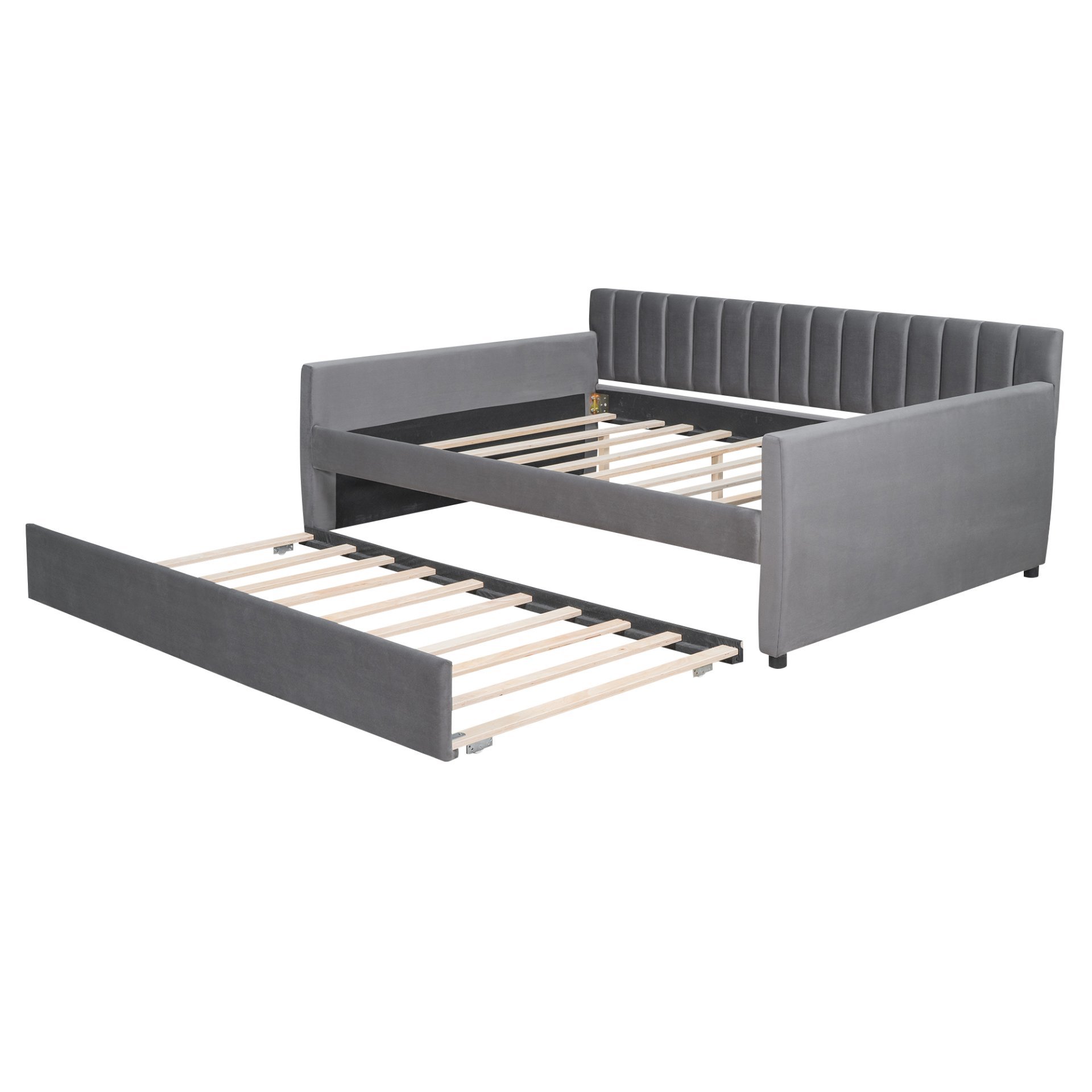 Full Size Upholstered Daybed With Trundle And Slat Support - Gray - Image 5