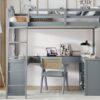 Full Loft Bed With U Shaped Desk, Storage Compartments And Tri Fold Mirror - Gray - Image 24