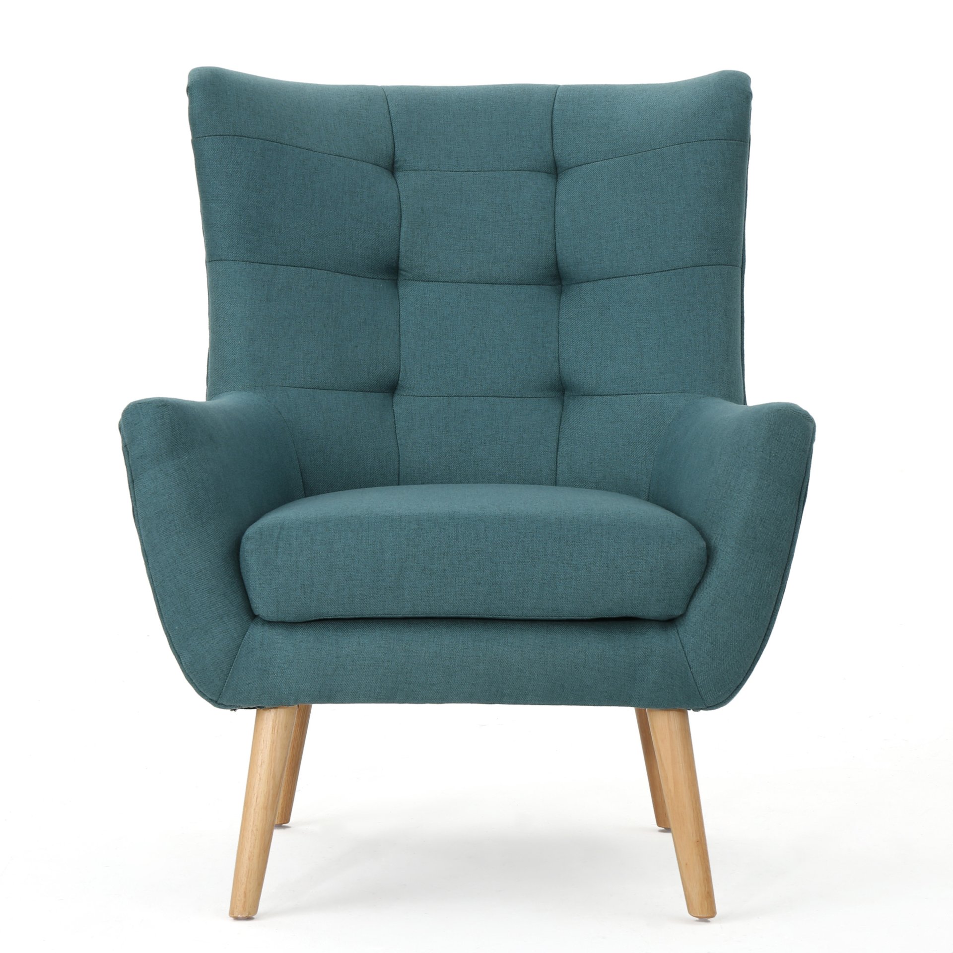 Mid Century Modern Club Chair With Tufted Back And Rubberwood Legs - Teal - Image 4