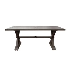 Modern Outdoor Dining Table With Slatted Aluminum Top And X Shaped Legs, Umbrella Hole - Dark Gray