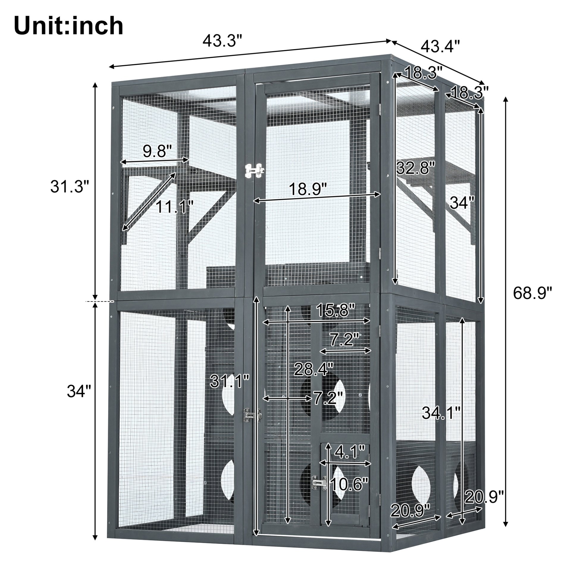 Outdoor Cat House With Shelves And Weather Protection, Removable Wood Boxes - Gray - Image 3
