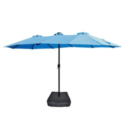 15 X 9 Ft Double Sided Outdoor Market Umbrella With Lights And Base Rectangular Twin Canopy - Blue