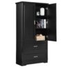 Tall Bathroom Storage Cabinet, Cabinet With 2 Doors And Drawers, Adjustable Shelf - Black - Image 7