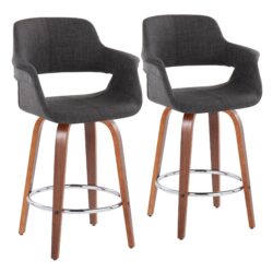 Vintage Flair - Mid-Century Modern Fixed Height Counter Stool With Swivel With Round Footrest (Set of 2) - Walnut / Charcoal