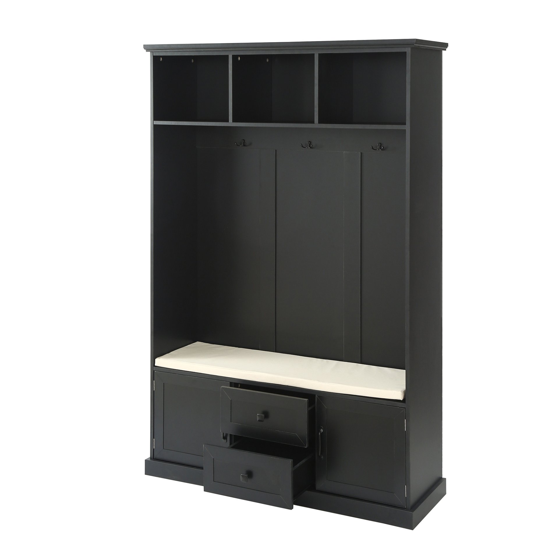 Hall Tree With 3 Hooks, Coat Hanger, Entryway Bench, Storage Bench, 3 In 1 Design, For Entrance, Hallway - Black - Image 7