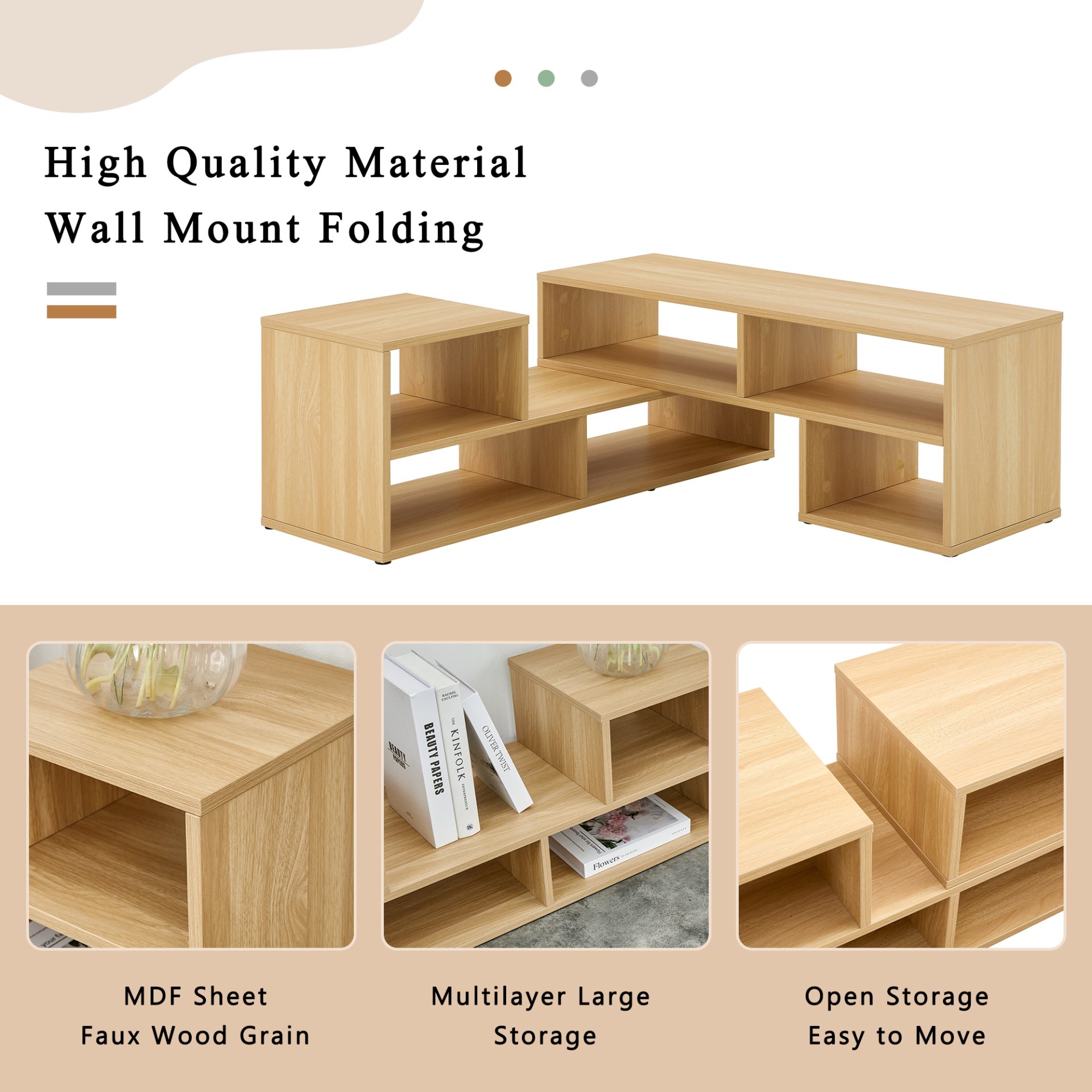 2 Piece Cube TV Stand And L Shaped Entertainment Center With Open Storage And 2 Shelves - Burly Wood - Image 9